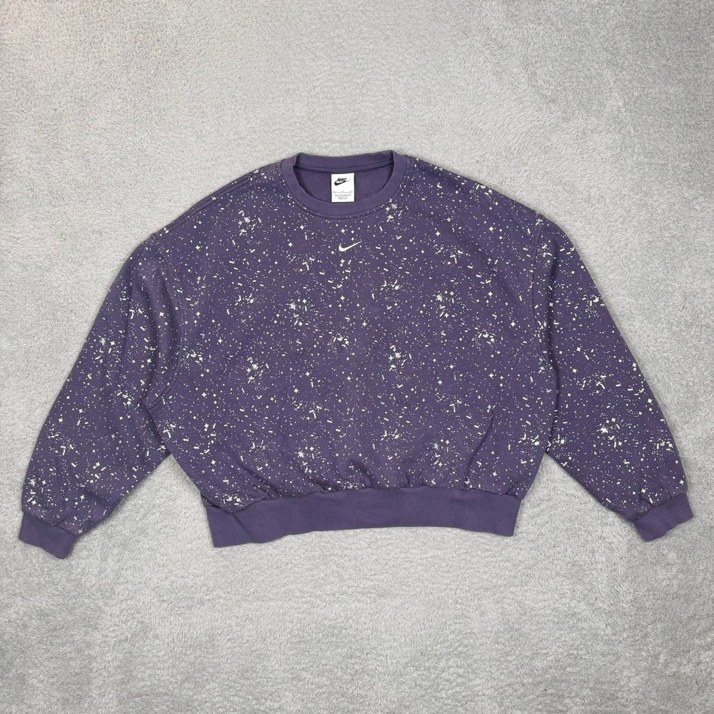 Nike Womens Oversized Fleece Crewneck Sweatshirt Purple Star Splatter HF4393-573